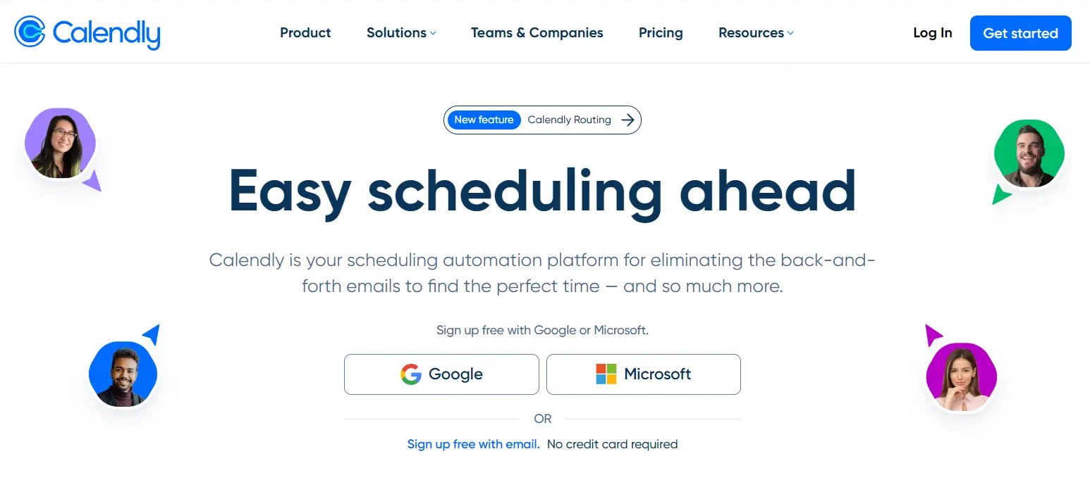 Screenshot of Calendly website.