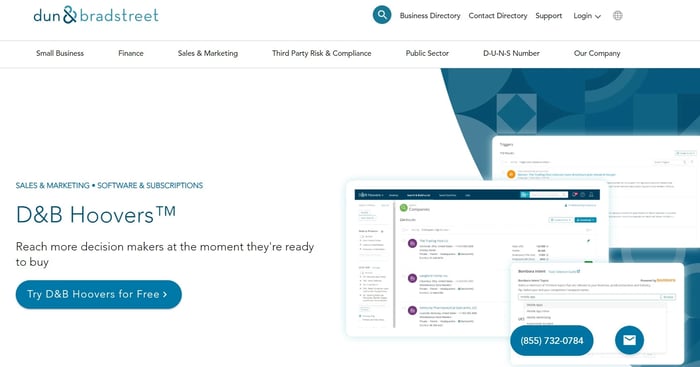 Screenshot od D&B Hoovers website