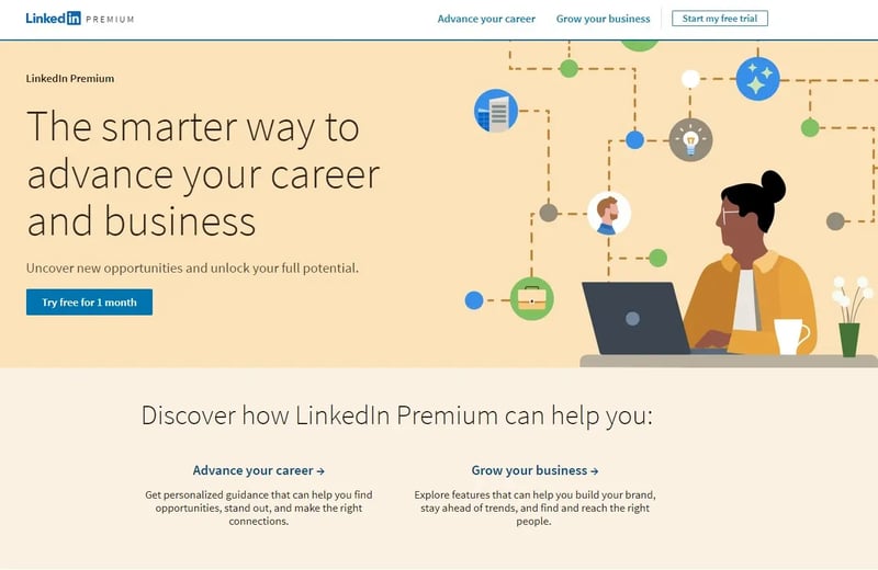 Screenshot of the LinkedIn Premium homepage