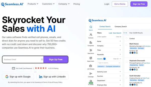 Screenshot of Seamless.AI website