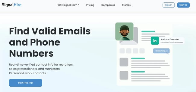 Screenshot of SignalHire website
