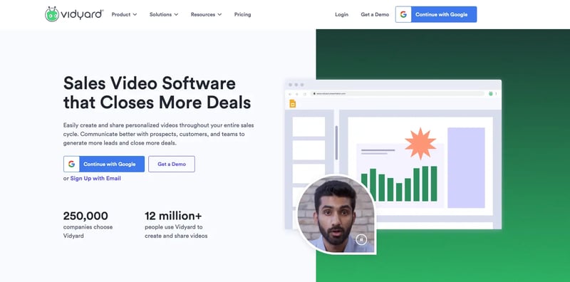 Screenshot of Vidyard website.