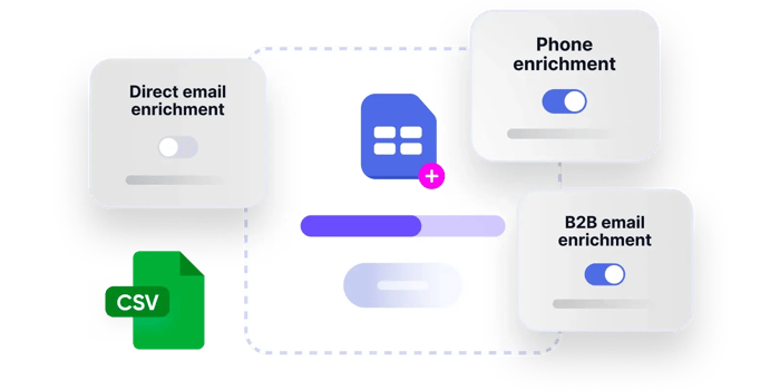 Graphic showing CSV data enrichment capabilities in Kaspr