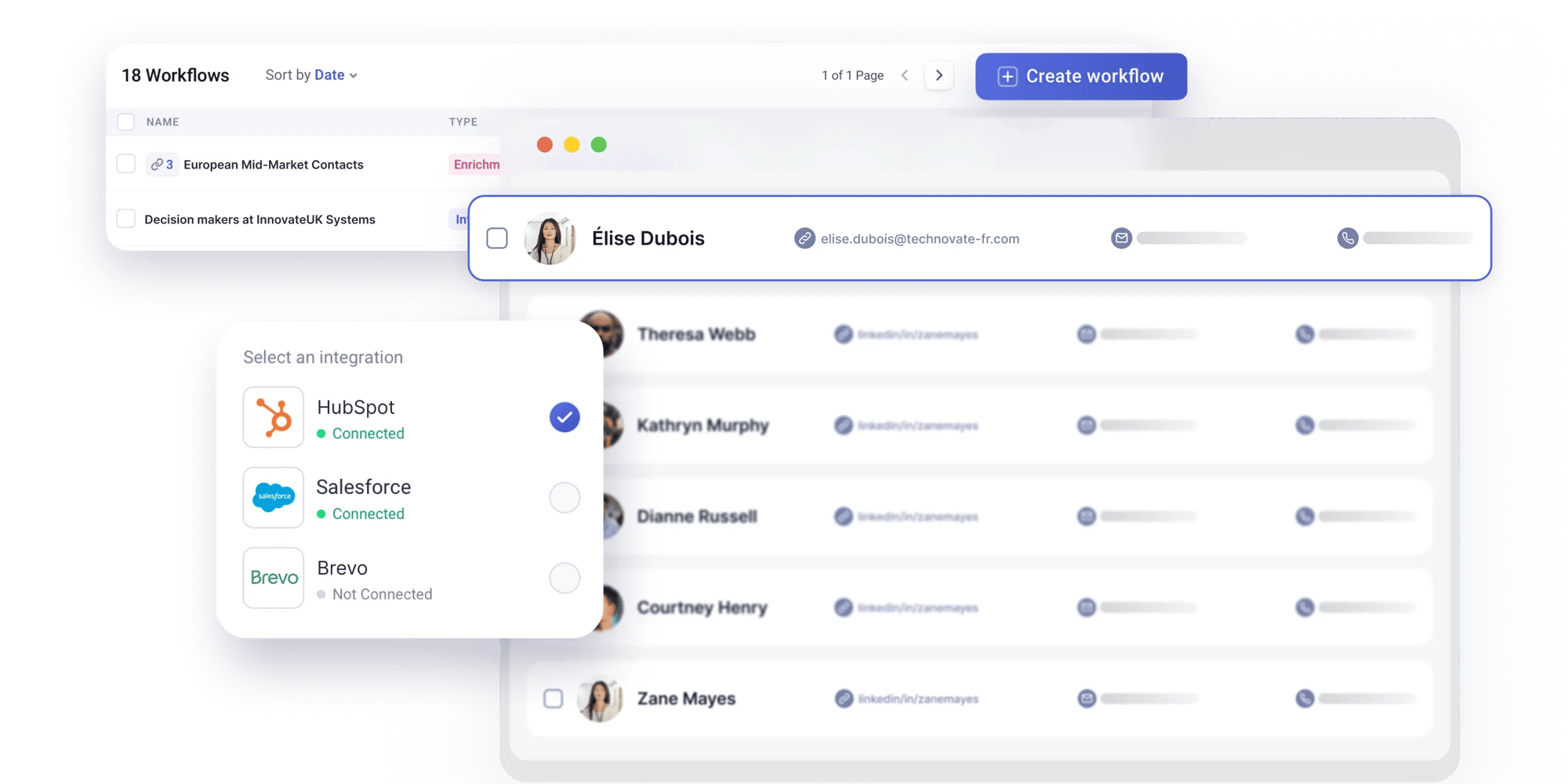 Graphic showing how to enrich data in a workflow within the Kaspr web app