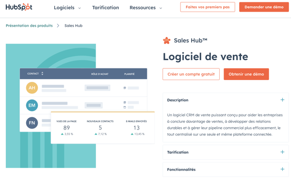 HubSpot logiciel de gestion commerciale