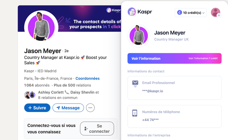 Kaspr LinkedIn widget pour trouver des coordonnées B2B