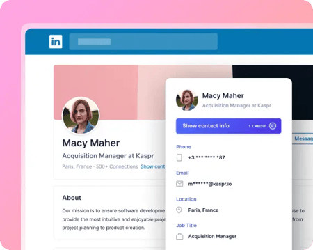 Screenshot von Kaspr LinkedIn Chrome Extension auf dem Desktop