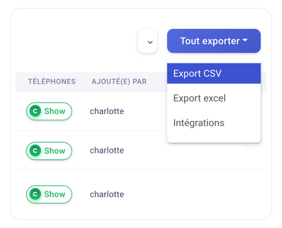 Gérez ou exportez vos données depuis l'appli web de Kaspr